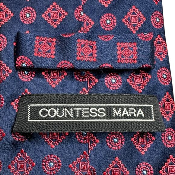 Countess Mara Silk Tie Mens Necktie Blue Red Geometric 57x3 Preppy - Picture 5 of 6